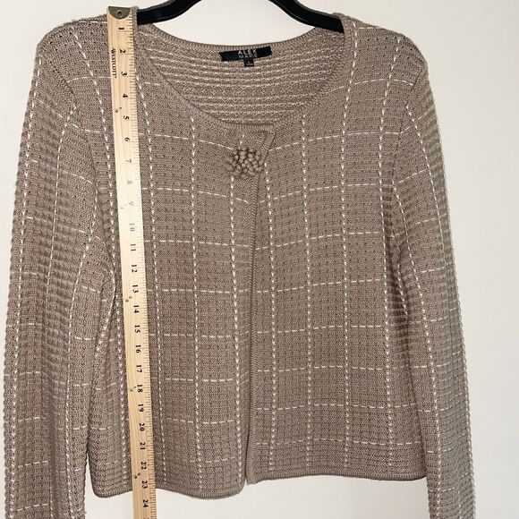 Alex Marie Brown Cardigan L Wool Sweater Flower Button White Grid Long Sleeve - Picture 7 of 12